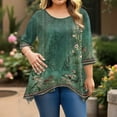 thumbnail image 5 of WTOBBY Women's Plus Size Floral Print 3/4 Sleeve Round Neck Tunic Top Loose Fit Tee for Full Figure Comfort and Fall Seasonal Fashion,Dark Green 2XL, 5 of 5