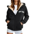 thumbnail image 2 of New York Hoodies for Women Fall Winter Long Sleeve Fleece Lined Zip Up Graphic Hooded Sweatshirt Jacket with Pockets, 2 of 6