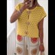 thumbnail image 4 of Suéter de Corta para Mujer, Cuello Redondo, Cárdigan de Punto de Crochet Calado, Camisas Casuales de Verano con Botones. Amarillo S, 4 of 8