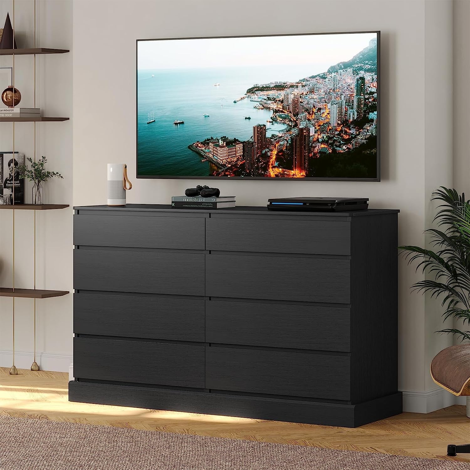 Black Dresser with 8 Drawers for Bedroom Wide Chest of Drawers Storage Cabinet for Living Room