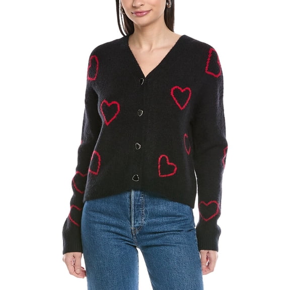 CeCe womens  Heart Jacquard Cardigan, m, Black