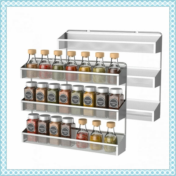 Fuleadture Set of 2 3 Layer Spice Rack Organizer for Cabinet in Home-silver