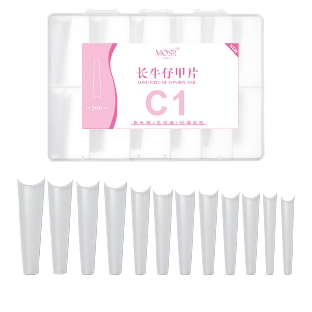 240PCS Half Cover False Nails Long Nail Tips Stick-On Fake Nails for Soak Off Nail Extensions Nail Art Tool