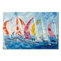 Elephant Stock Sailing Wall Art - Horizontal Canvas Wall Art - Living Room Wall Decor - Nautical Canvas - Beige And Red Decor - 45" x 30"