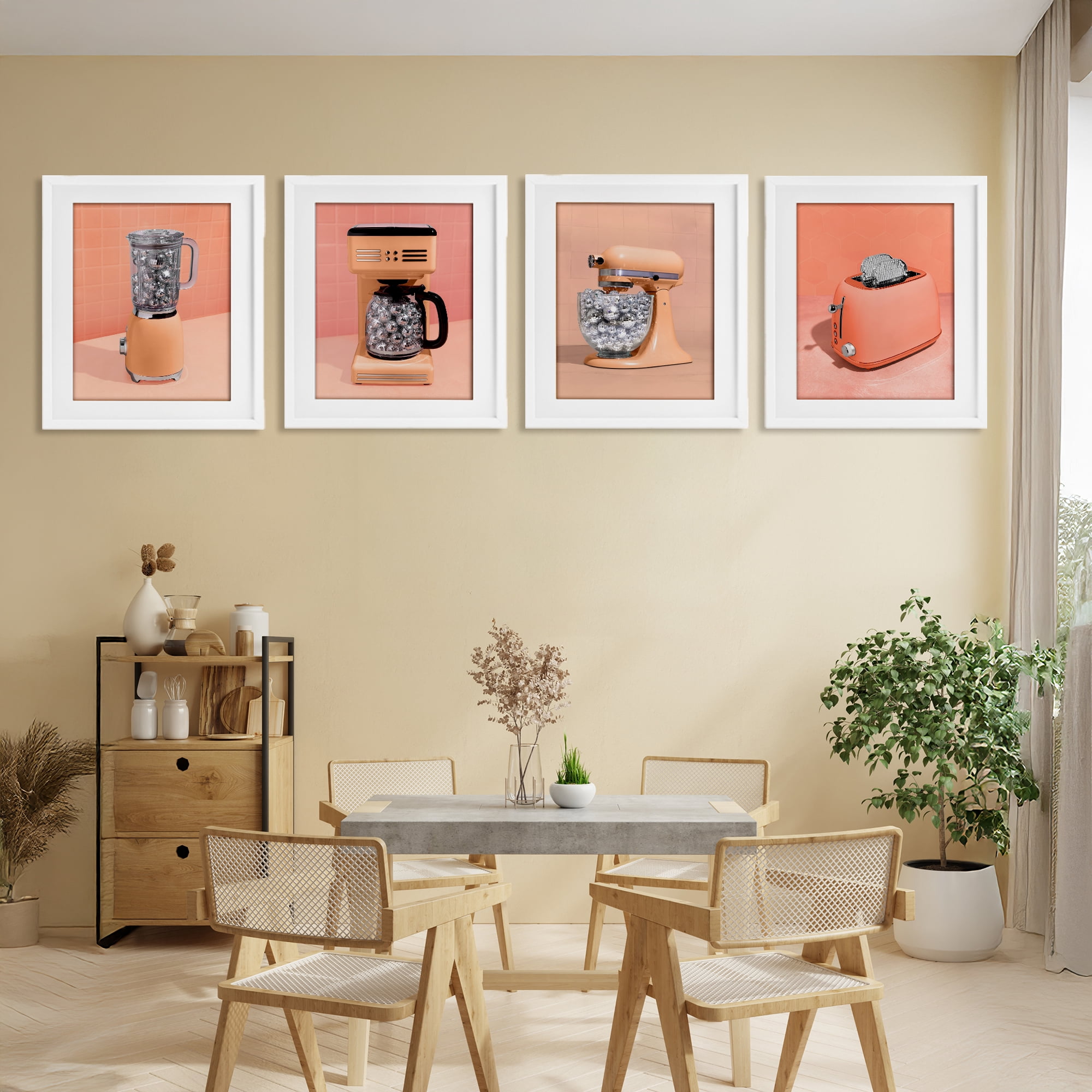 Stupell Industries Disco Drink Blender over Orange 4 Piece White Framed Print Under Glass Set, design by LISH Creative