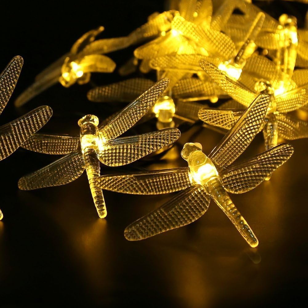 Dragonfly Solar String Lights Outdoor, 20ft 30 LED Waterproof Fairy Lights Decorative Lighting for Indoor/Outdoor Home Garden Lawn Fence Patio Party and Holiday Decorations