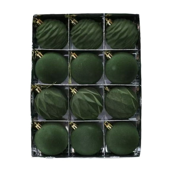 SLYNSHome 12 Pcs Boules de Noël en Velours, Ornements, Boules de Noël en Plastique Incassable Floquées Décorations de Fête de Festival - Vert