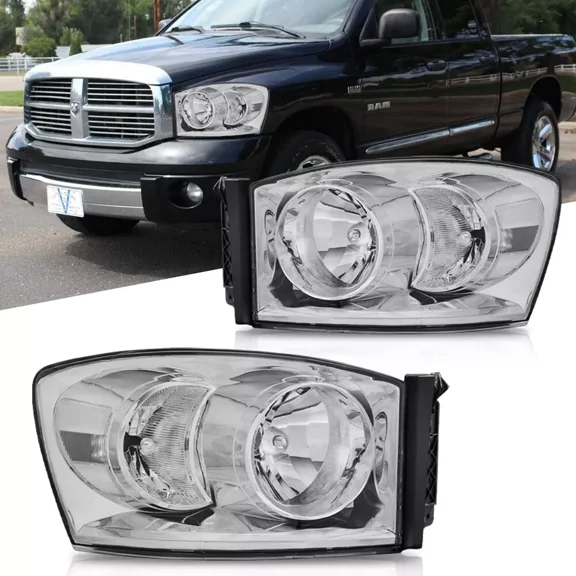 MOSTPLUS Pair Headlights for 2006-2009 Dodge Ram 1500 2500 3500 Chrome Housing Clear Corner Headlight