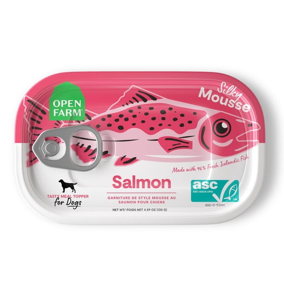 Open Farm, Canned Dog Food Topper, Silky Mousse Made with 96% Responsibly Sourced Icelandic Fish, Grain & Legume Free, Salmon Recipe, 4.59oz Cans (Pa