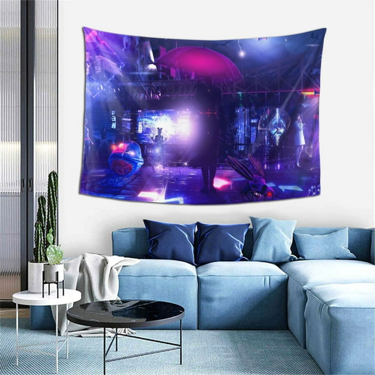 Cyberpunk Futuristic Robot Tapestry Surreal Neon City Wall Hanging Tapestries Dorm Room Home Decor 60