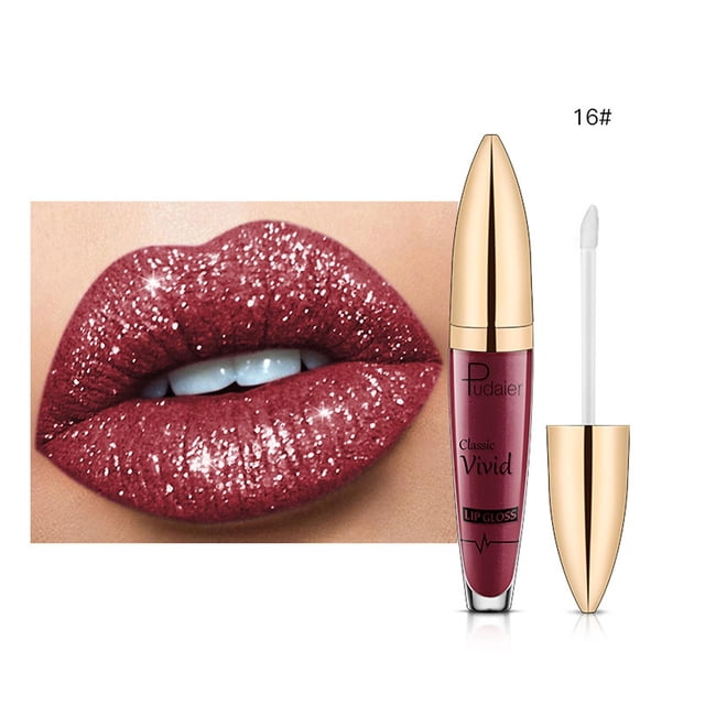 Lápiz labial HUOGUO Diamond Shiny, purpurina de larga duración, 5 ml