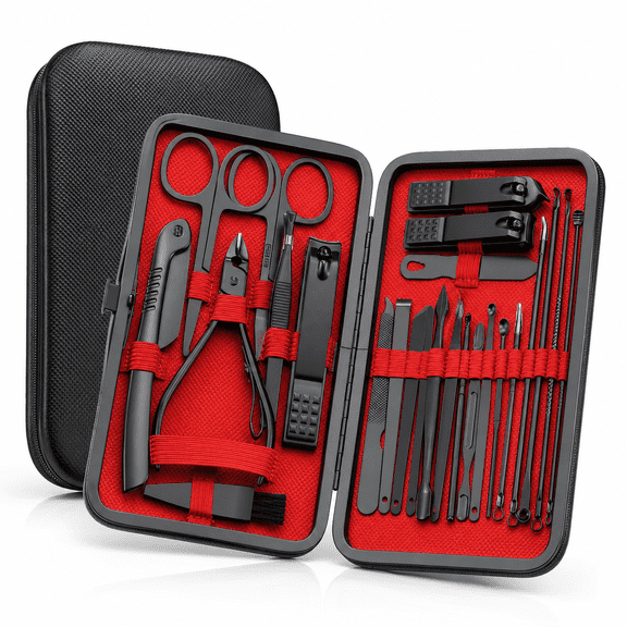24-Piece Manicure & Pedicure Set – Stainless Steel Nail Clippers,Cuticle Nipper,Trimming Tools & Grooming Kit with PU Leather Case