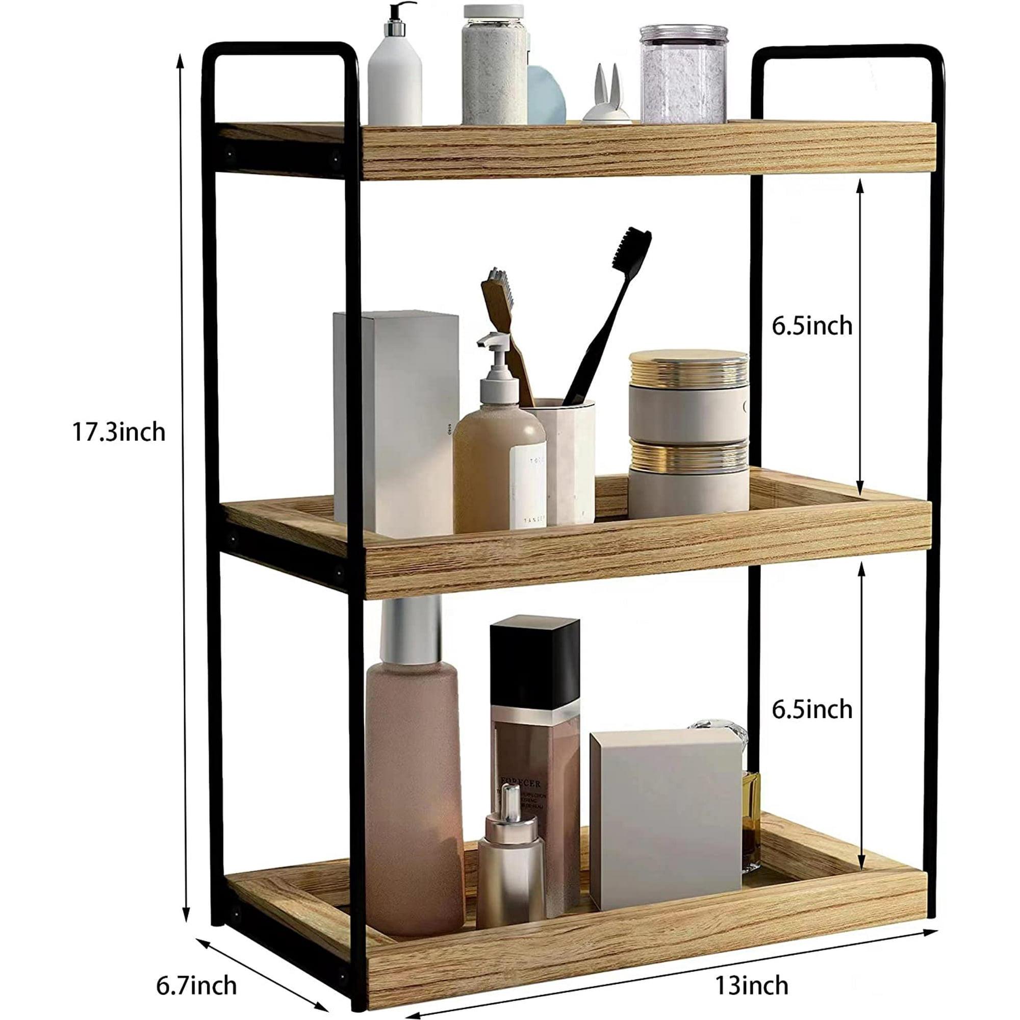 ZeenArt 3-Tier Bathroom Counter Organizer, Wood Countertop Storage Shelf for Kitchen Bedroom Offices