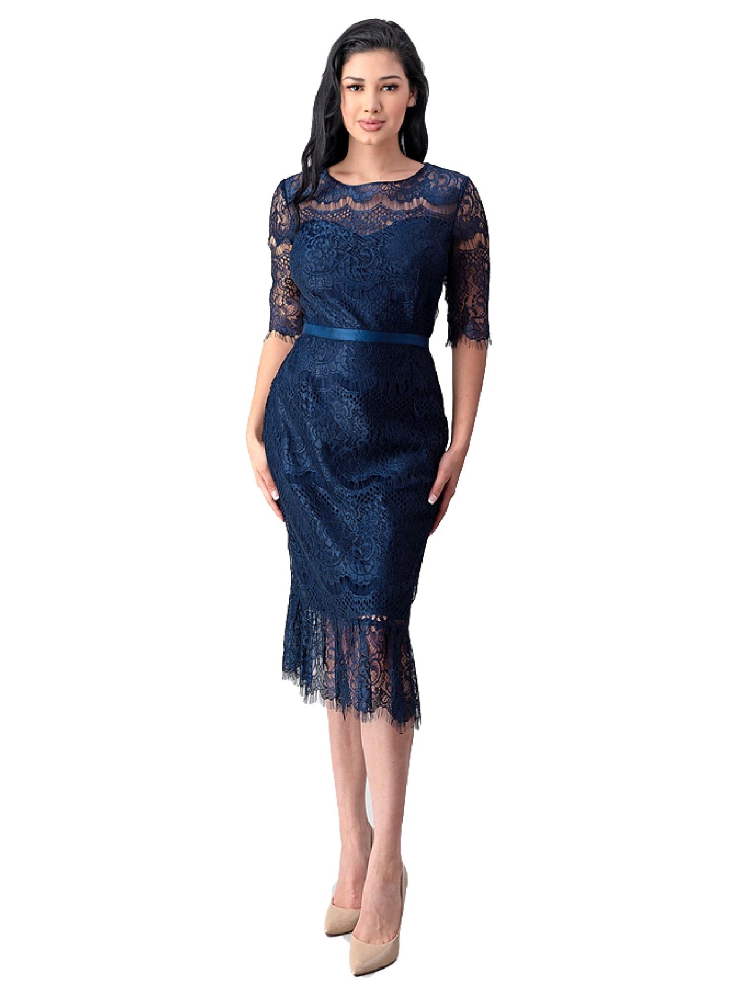 navy blue midi cocktail dress