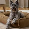 thumbnail image 3 of TOWN & COUNTRY LUXE CuddleTown Cozy Bolster Pet Bed, Ribbed Corduroy Texture, Machine Washable Cover, Soft, Cozy & Calming, Non-Slip Bottom, Brown, Medium 27"x22"x7", 3 of 6