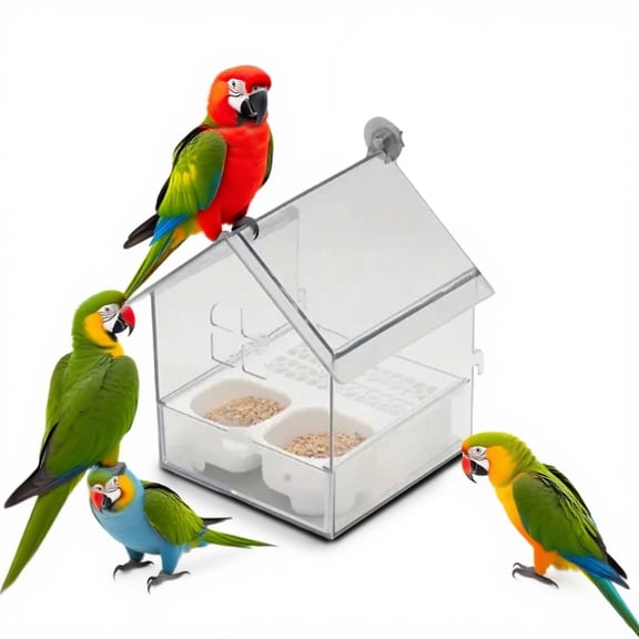 Transparent Bird Feeder and Bath Combo for Outdoor Use, Window Mount Feeding Station for Small Birds like Finches and Hummingbirds, Durable and Easy to Clean