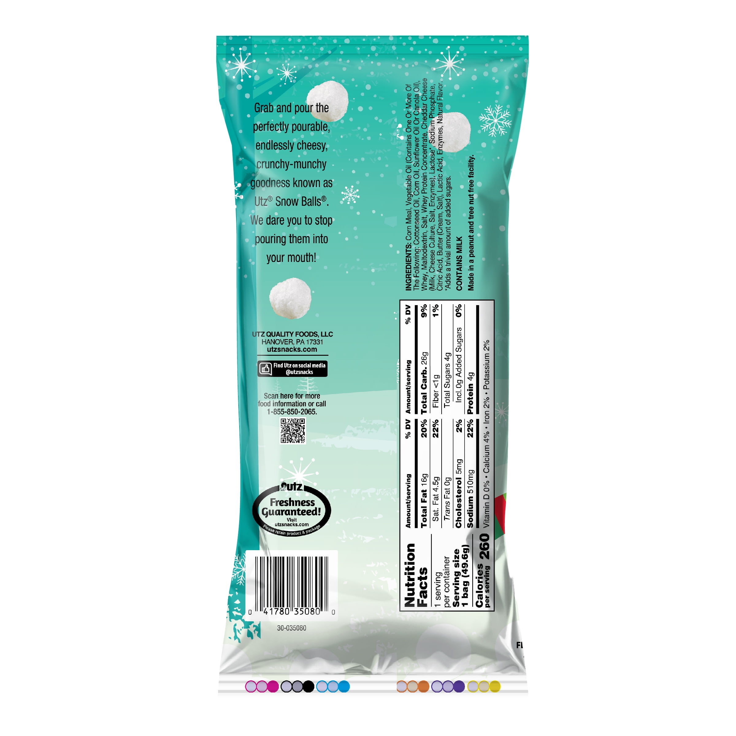 (4 pack) Utz Snow Balls Mini White Cheddar Cheese Balls, 1.75 oz