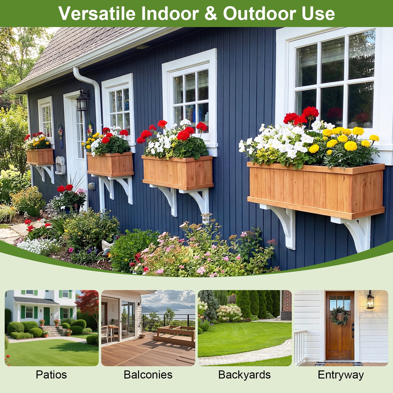 Costway 2 PCS Wood Raised Garden Bed with Drainage Holes, Liner for Flowers Vegetables Herbs