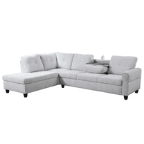 L-Shaped Linen Sectional Sofa with Chaise & Storage Tufted Sofa Couch Set for Living Room, Light Grey