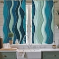 thumbnail image 2 of Teal Ombre Kitchen Curtains, Abstract Art Moire Ocean Waves Light Filtering Window Curtain Panels, 2Pcs Rod Pocket Window Treatments Set for Living Room Bathroom Bedroom 42x63 Inches, 2 of 9
