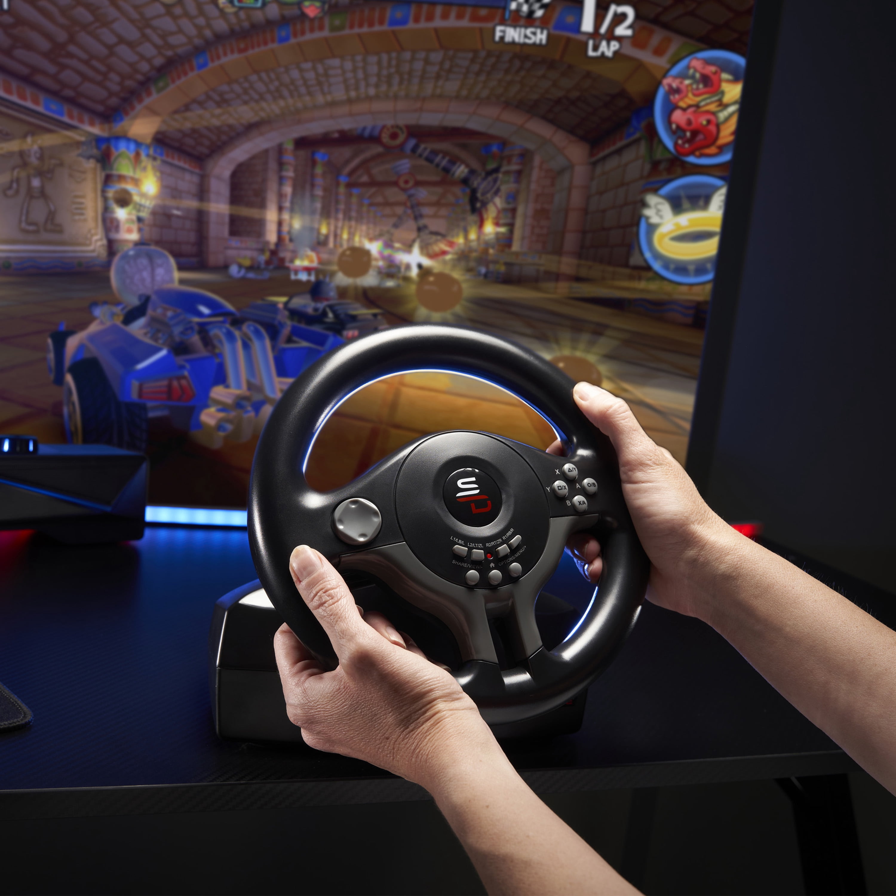 Subsonic - Superdrive SV250 Steering Wheel, 180° rotation, with pedals and Paddle Shifters. Compatible Switch 2 / Switch, PS4, PC, and Xbox – Black