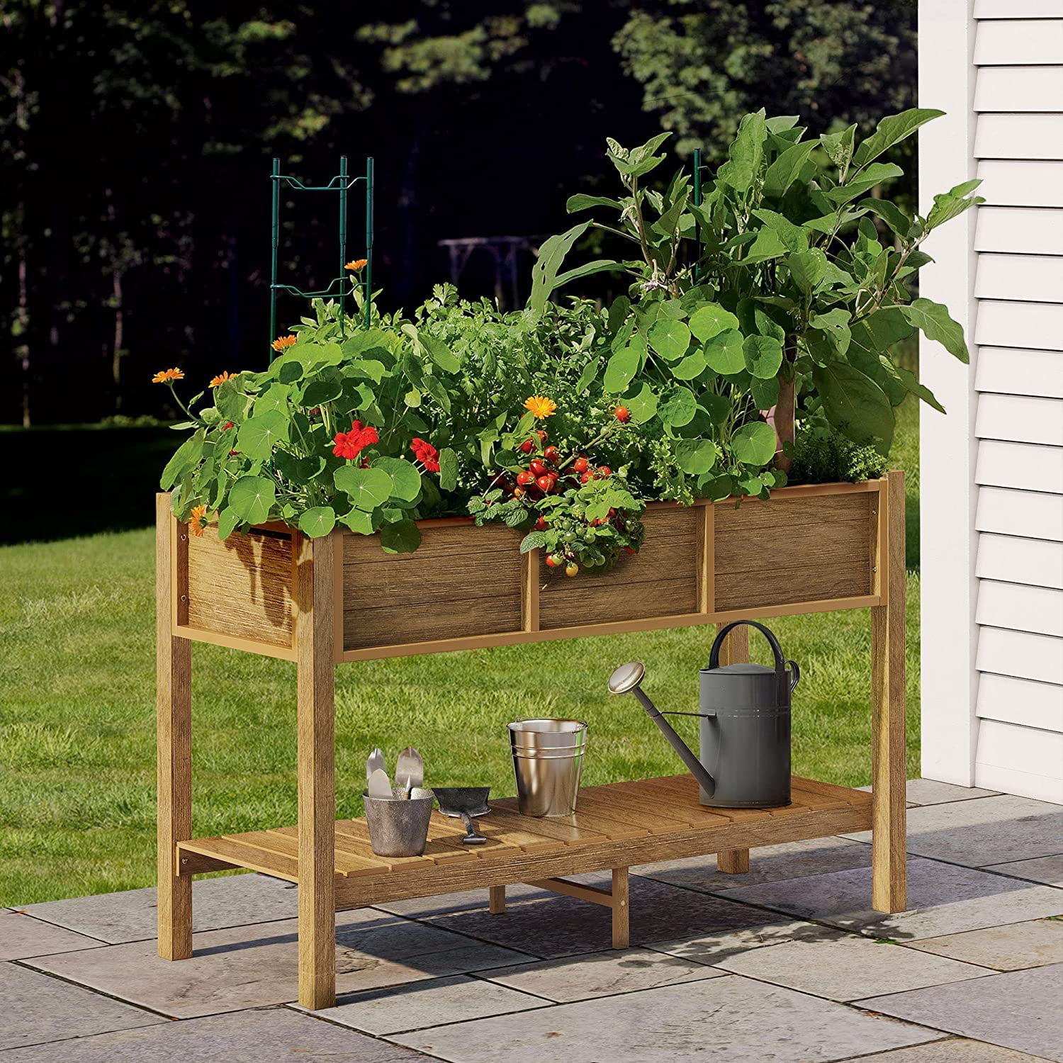 Dextrus 48in Raised Garden Bed With Storage Shelf, Elevated Garden Bed for Backyard, Patio, Balcony - Brown