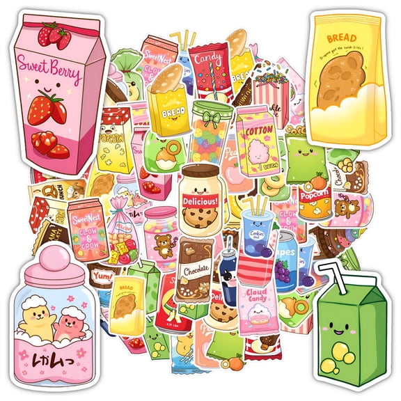 35pcs-50pcs Cartoon Food Stickers Cute Beverage Stickers Animal Snack Decals for Laptops Notebooks Suitcases