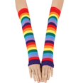 thumbnail image 4 of Guantes largos sin dedos para mujer y niña, calentadores de brazos para disfraz de Halloween, color arcoíris, 4 of 5