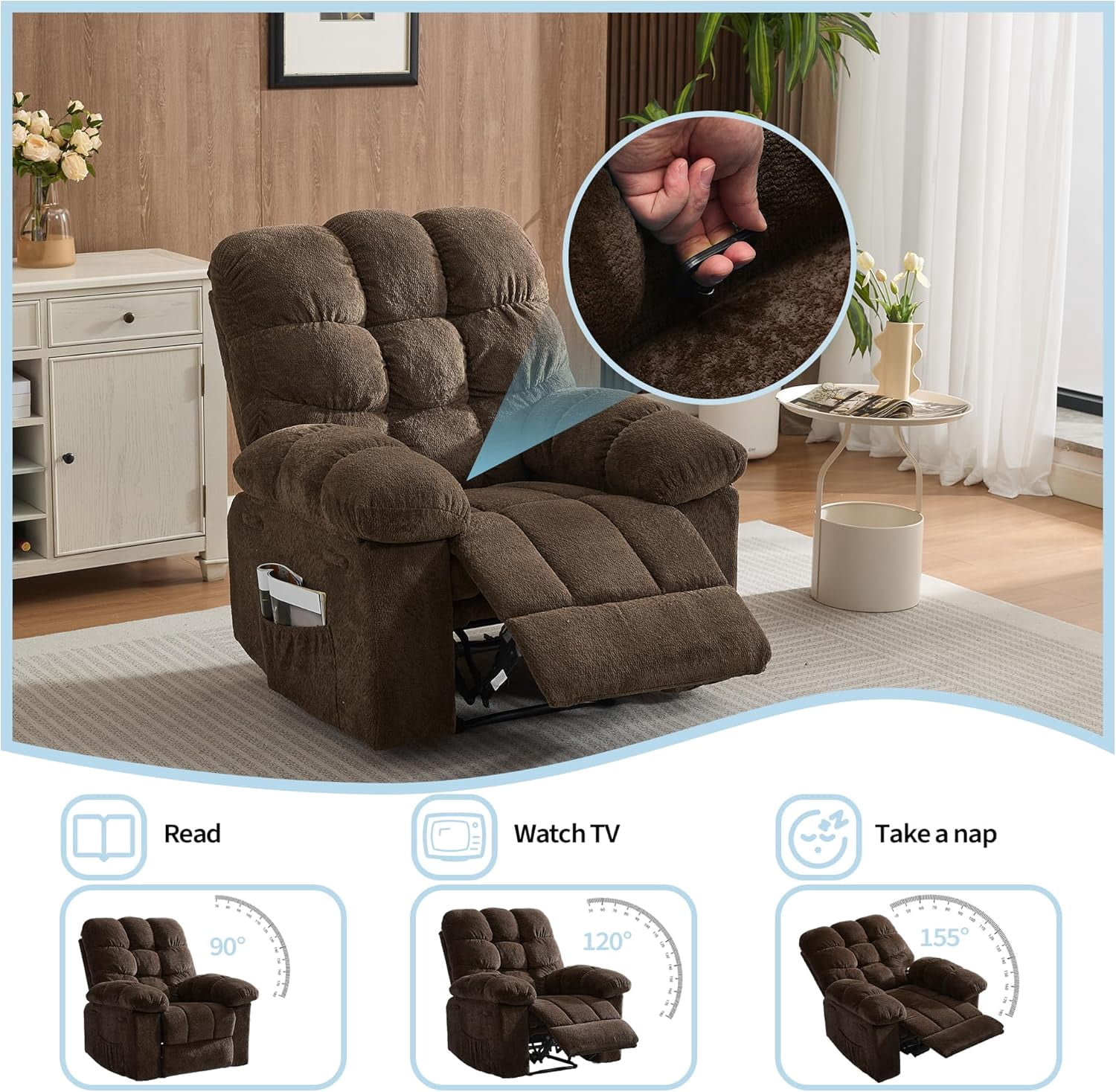 Sunvasagoo Chenille Rocking Recliner Chair, 360° Swivel, Manual Recline, 300Lb Capacity, 3 Colors