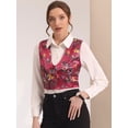 thumbnail image 2 of DARING DIVA Women's Floral Button Closure Cropped Satin Waistcoat S Rose Red, 2 of 6