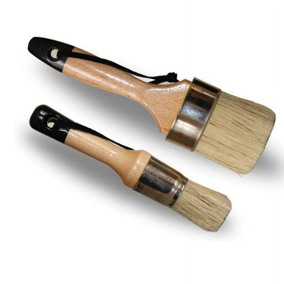 Chalk Wax Paint Brush - 2 PCs 1 Round Paint Brush Furniture Painting 1 Oval Chalk Paint - Bristle Paint Brushes Set