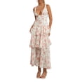 thumbnail image 3 of Mialoley Robe Longue à Fleurs pour Femmes Sans Manches Col en V Profond Ourlet à Volants Robe Printemps Été, 3 of 9