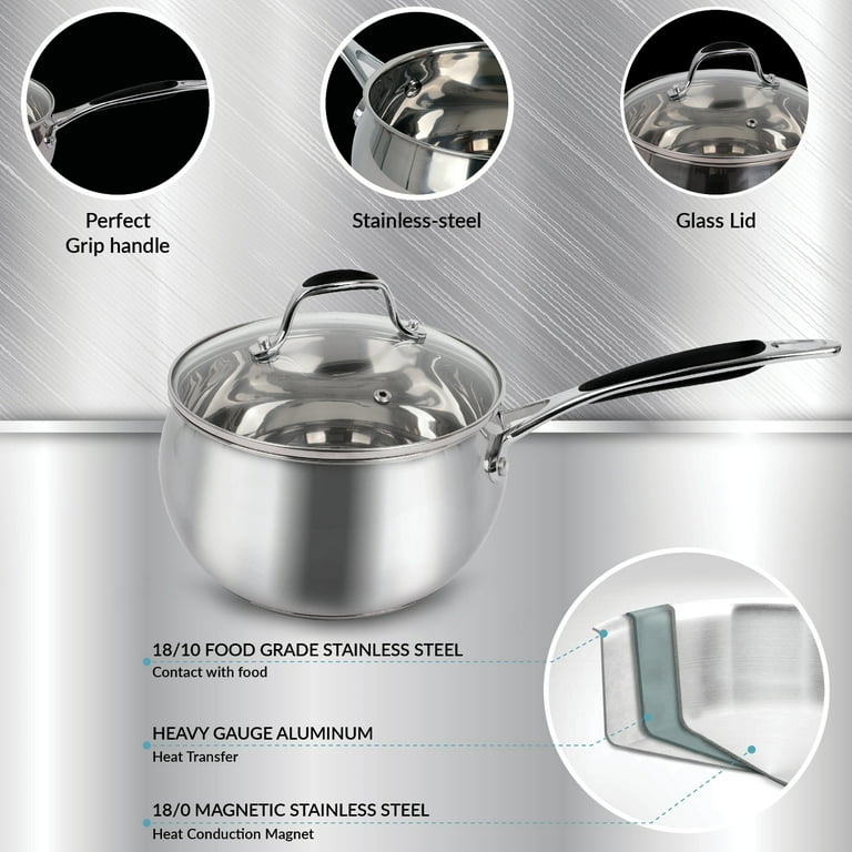 Elitra Stainless Steel Casserole Pot, 7 Quart, Silver 