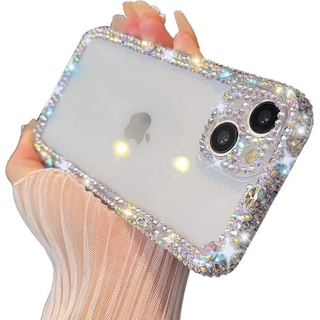 Glitter Bling Sparkling Diamond Crystal Soft Compatible with iPhone Case for Women Girls (White,iPhone 12)
