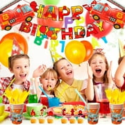 Fire Truck Birthday Party Supplies 155pcs Fire Truck Birthday Party Decorations for Boys Firetruck Birthday Decorations Balloons Plates Napkins Tablecloth, Fire Truck Themed Birthday Party Supplies