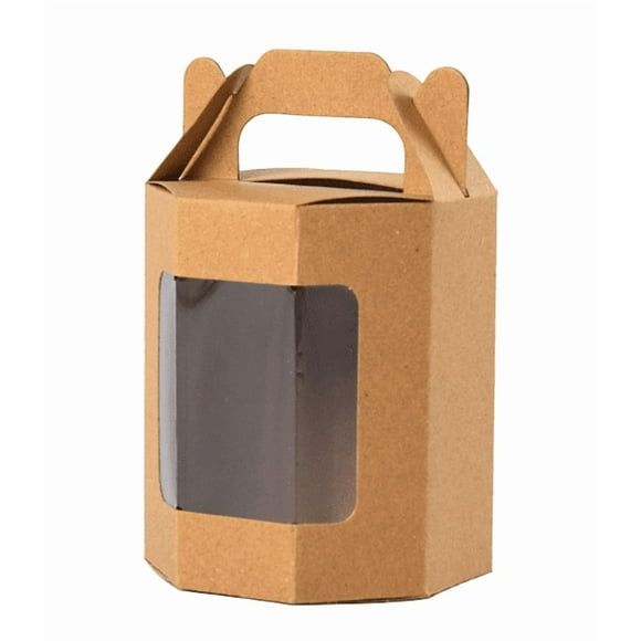 CIMAXIC Wedding 10pcs Kraft Cupcake Boxes: Paper Favor Boxes With Clear Window Individual Cupcake Holders Built-In Handle For Party Wedding Birthday Holiday Packaging,3.94"X3.46"X3.46"