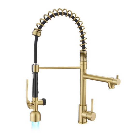 Grifo de cocina Fapully de una sola manija, arco alto, oro cepillado