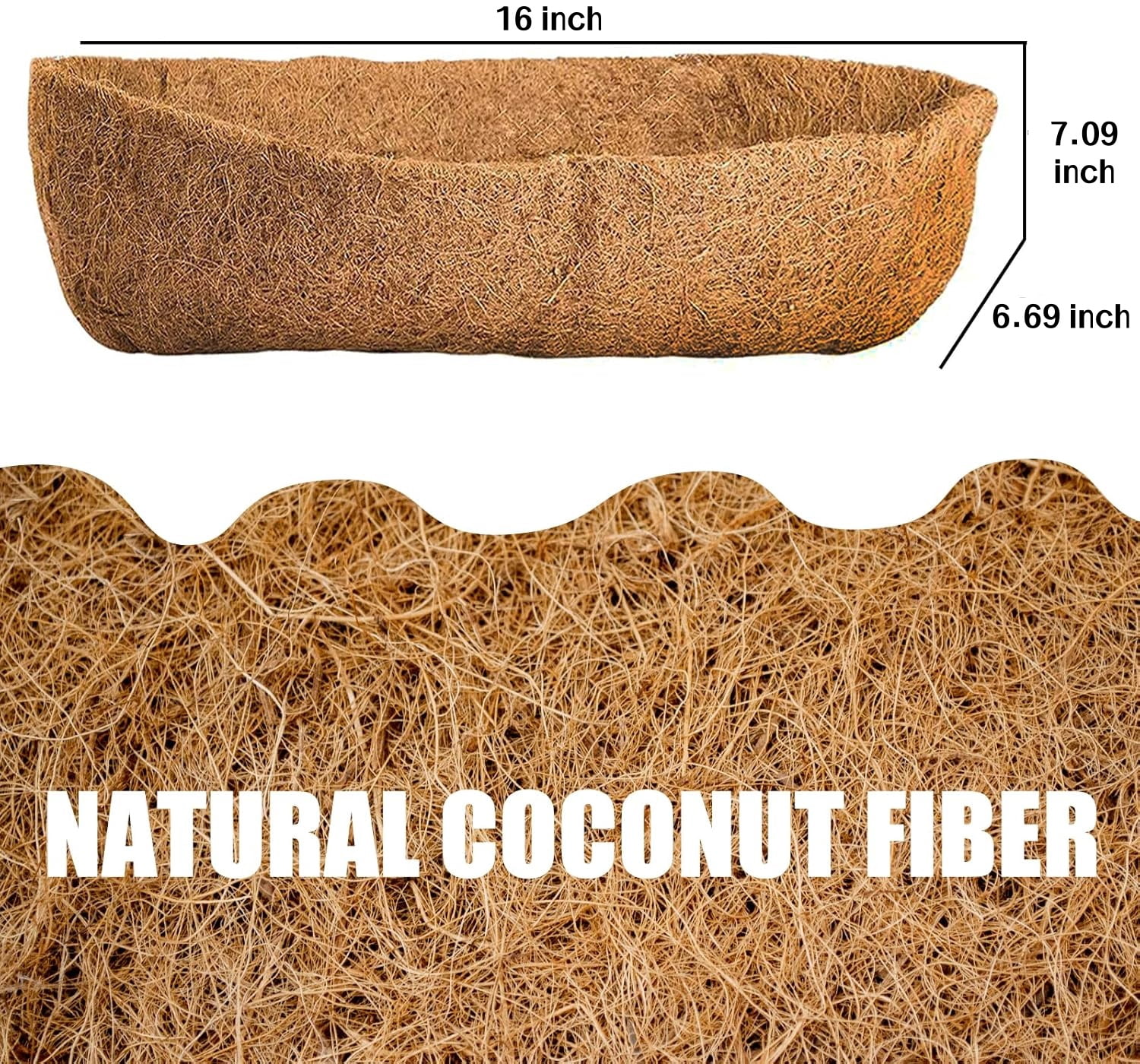 2 Pack Trough Coco Fiber Replacement Liner, 16 inch Coconut Coir Planter for Window Box/Hanging Trough Planter, Garden Flower Vegetables Pot