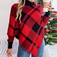 thumbnail image 6 of Somuwie Women's High Neck Christmas Contrast Plaid Long Sleeve Poncho Sweater, 6 of 8