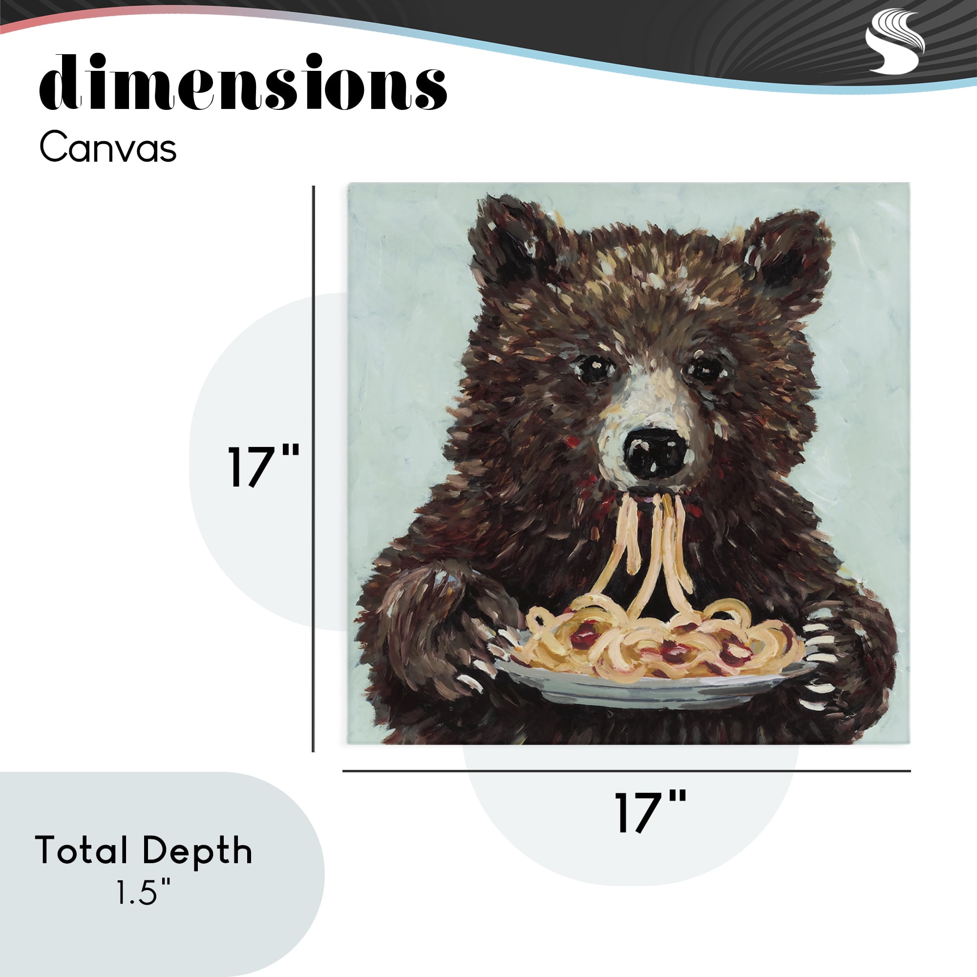 Whimsical Bear & Spaghetti Canvas Wall Art, design by Studio Bautista