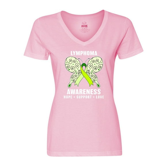 Inktastic Lymphoma Awareness Hope Support and Love Women's V-Neck T-Shirt