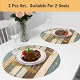thumbnail image 5 of Farmhouse Teal Brown Round 13 Inch Placemats Set of 2, Country Ombre Wooden HeatResistant Non Slip Place Mats for Dining Table, Wipeable Braided Kitchen Table Mats for Housewarming, 5 of 9