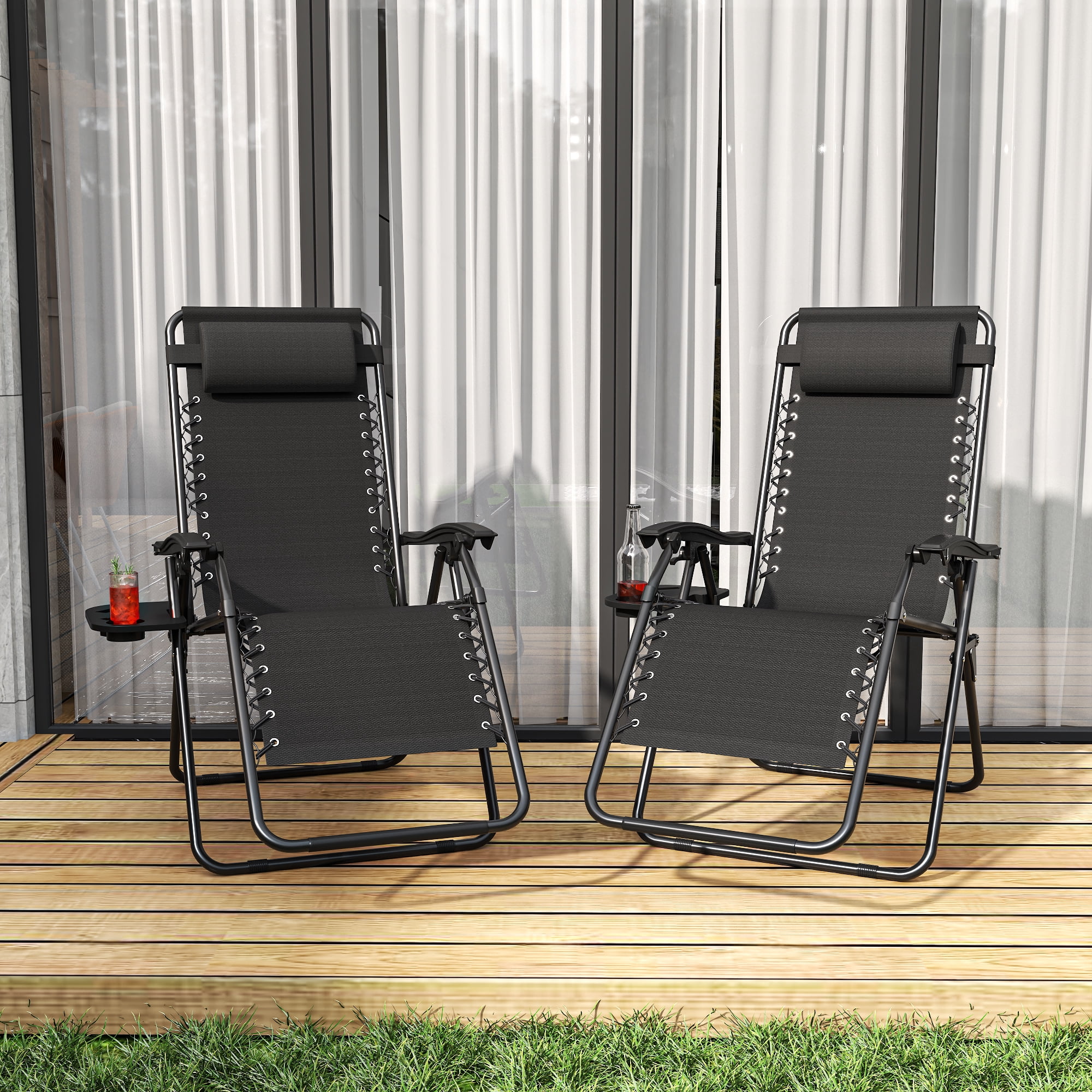 Zero Gravity Lounge Chair Folding with Headrest & Removable Tray, 300 lb Capacity Recliner 90-170° Adjustable, Portable Outdoor Chair for Patio Beach Camping, Antique Black
