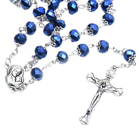 Rosary Crystal Beads Catholic Necklace for Women Men Crucifix Charm Long Chain Christian Amulets Religious Jewelry