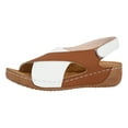 thumbnail image 1 of Ladies Summer Retro Solid Colour Leather Slope Heel Thick Bottom Large Size Fish Mouth Sandals, 1 of 8
