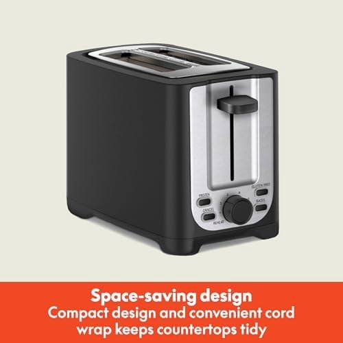 2 Slice Toaster with Auto Shut Off - Extra Wide Slots & Removable Crumb Tray and Cancel, Defrost & Reheat Function - Toast Bread, Bagel & Waffle, Black