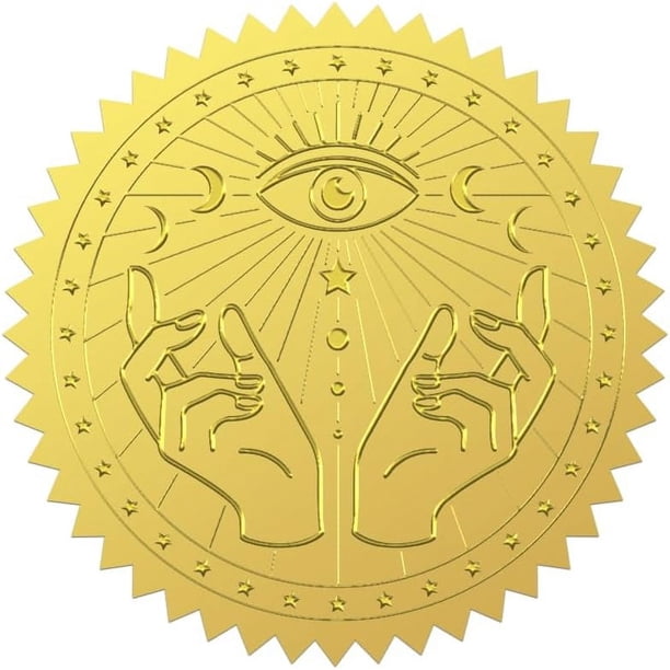 100 pegatinas autoadhesivas de 2'' con diseño de estrellas y luna doradas en relieve para sobres de tarot, certificados y sellos.