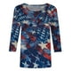 thumbnail image 4 of Fiudx Liquidación de Ahorros de Verano Blusa Holgada con Estampado de Independencia y Cuello Redondo Retro de Manga Tres Cuartos a La Moda para Mujer, 4 of 4