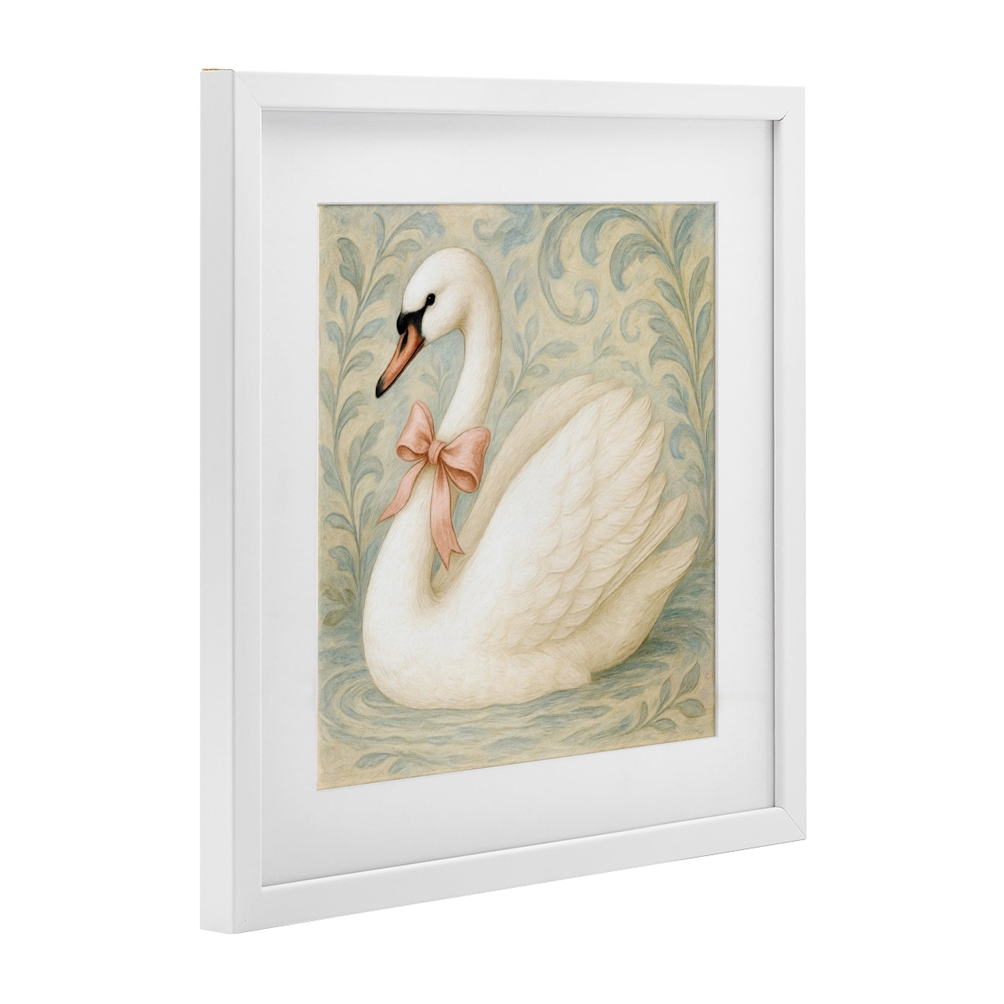 Stupell Industries Vintage Leaves Swan White Framed Print Under Glass, design by Grotto Studios