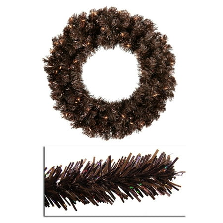 Vickerman 24" Prelit Mocha Brown Sparkling Artificial Christmas Wreath - Clear Lights